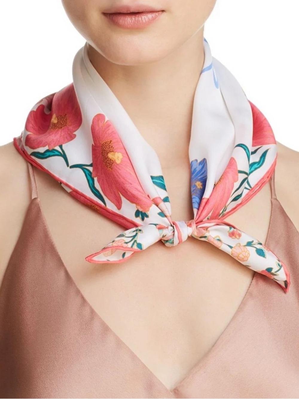 Kate Spade Bee My Honey Floral Silk Neck Scarf - Pink & White